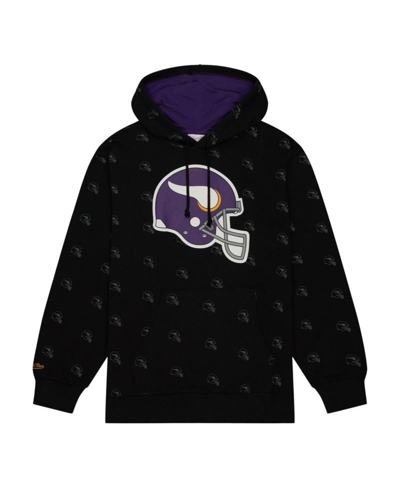 Men's Black Minnesota Vikings Allover Print Fleece Pullover Hoodie
