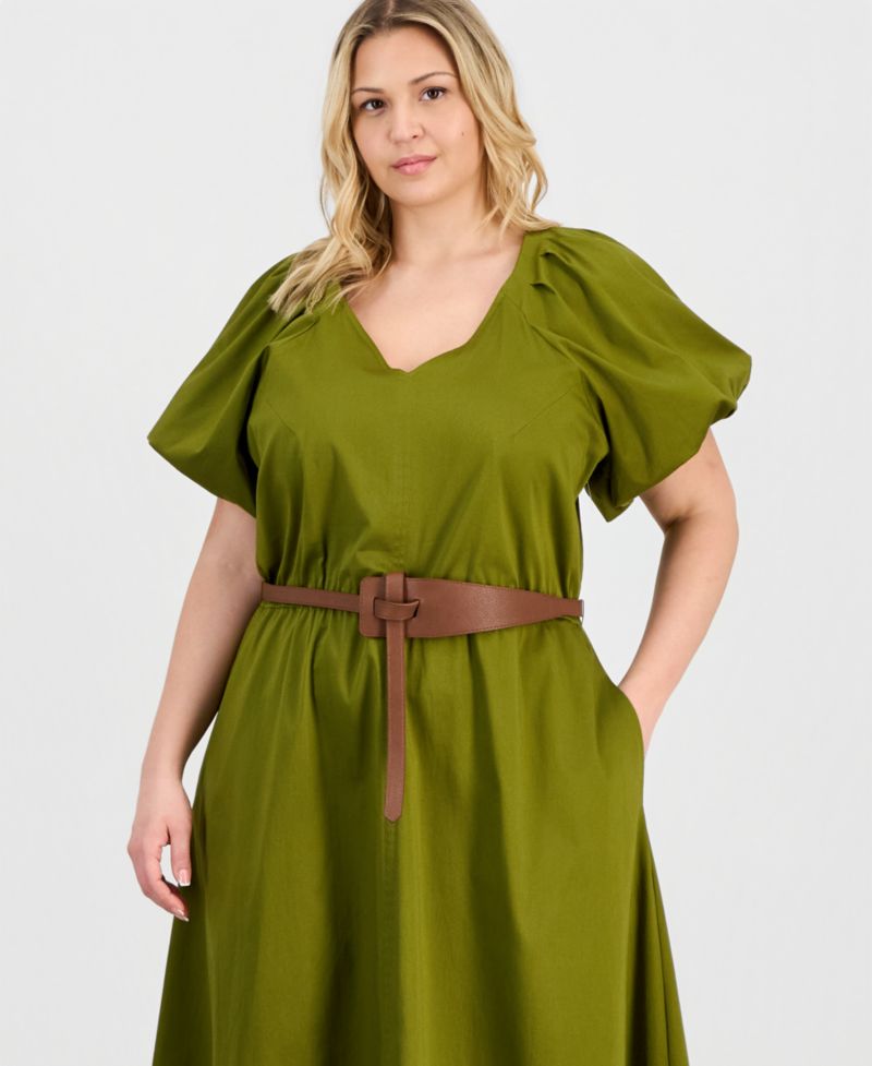Plus-Size Sateen V-Neck Midi Dress