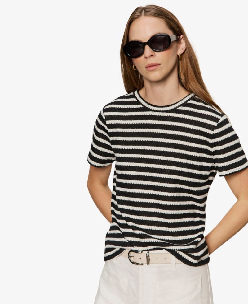 Petite Striped Crewneck Textured T-Shirt