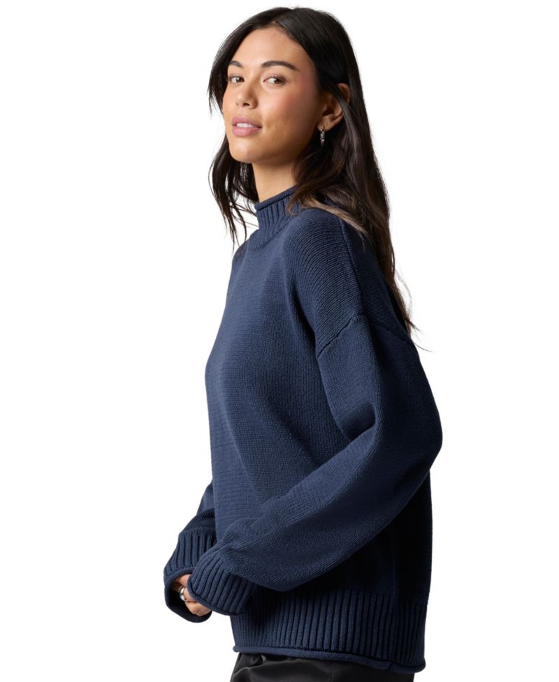 Juniors' Oversized Mock Neck Long-Sleeve Pullover
