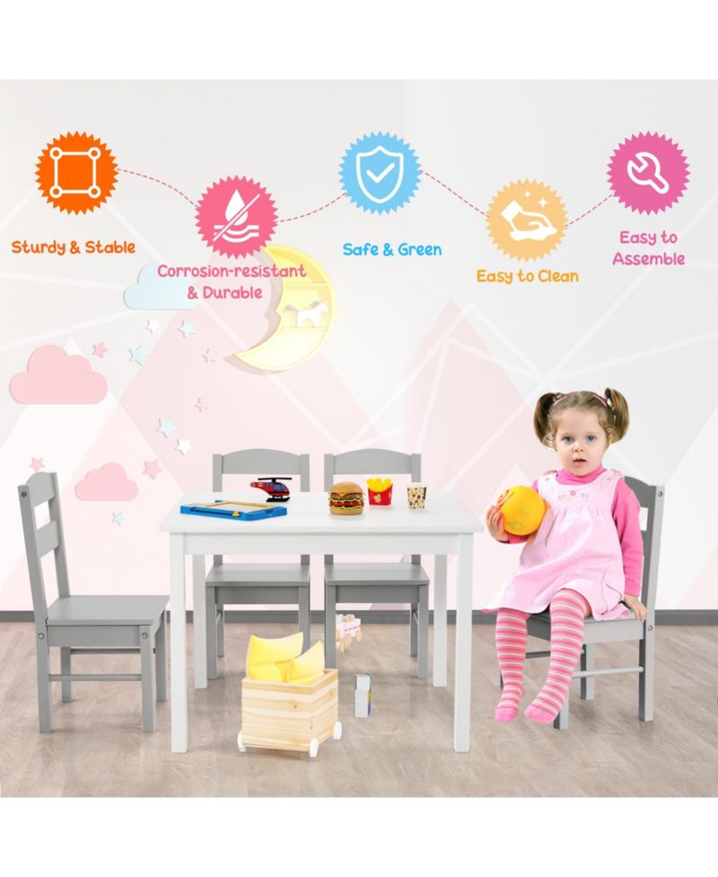 Boys 5 Piece Table & Chair Set Wooden Children Activity
