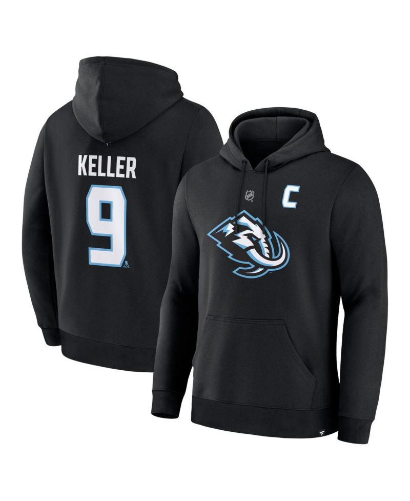 Men's Clayton Keller Black Utah Mammoth Authentic Stack Name & Number Hoodie