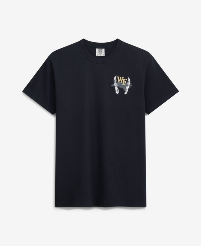 Men's Black Wake Forest Demon Deacons Drawn Mascot Baseball T-Shirt