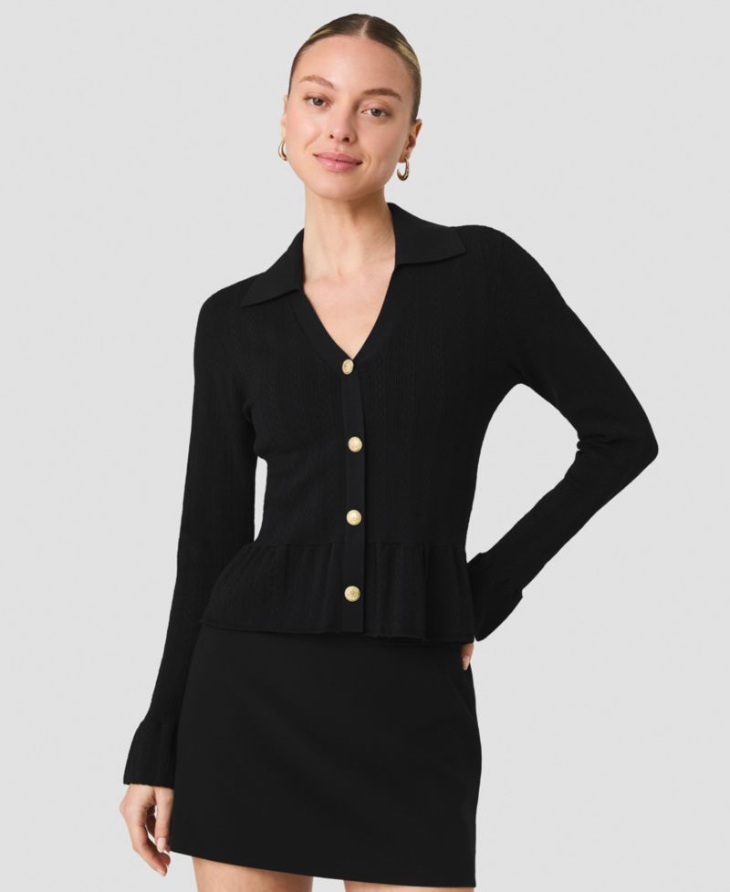 Women's Crinkle Knit Pointelle Long-Sleeve Top