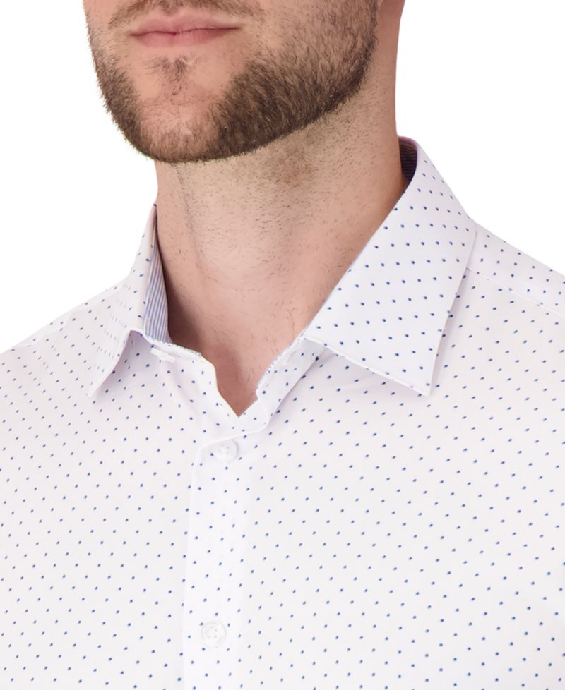 Men's Long Sleeve 4-Way Dot Print Dress Shirt