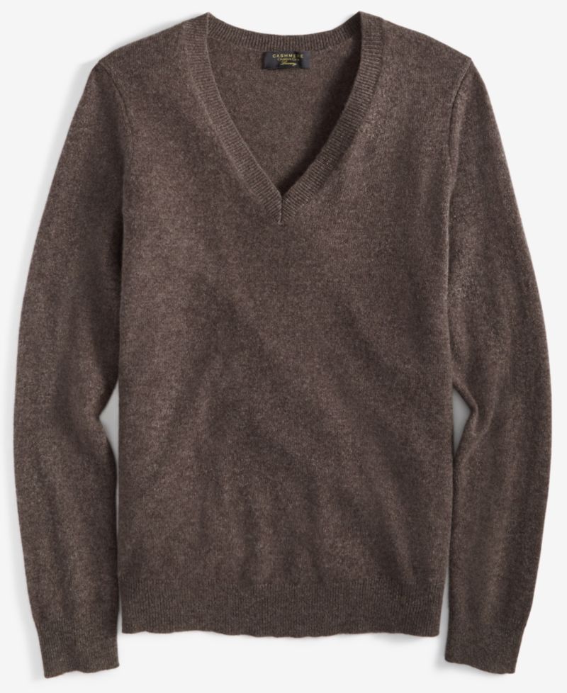 100% Cashmere Petite V-Neck Long-Sleeve Sweater