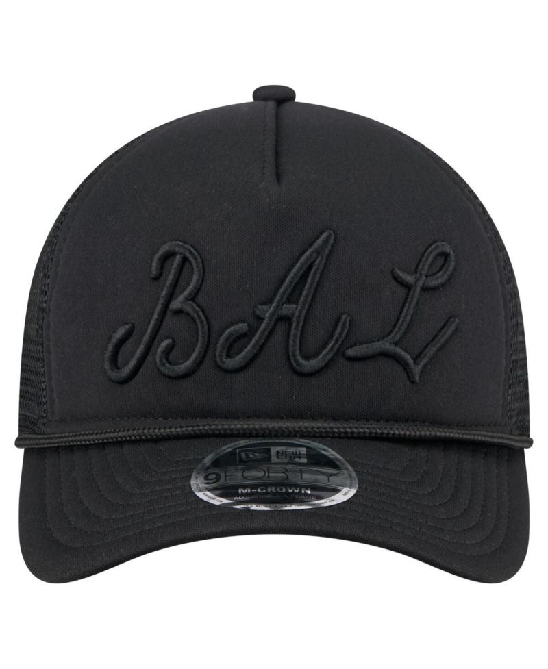 Men's Black Baltimore Orioles City Initial 9FORTY A-Frame M-Crown Adjustable Trucker Hat