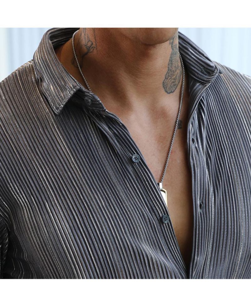 Men's Icy Blue & Metallic Silver Pleat-Creased Shirt