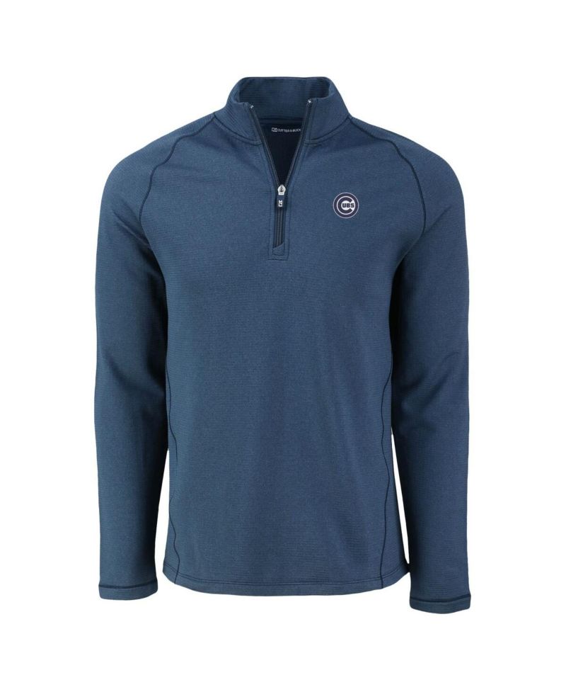 Men's Heather Navy Chicago Cubs Peshastin Eco Fleece Raglan Quarter-Zip