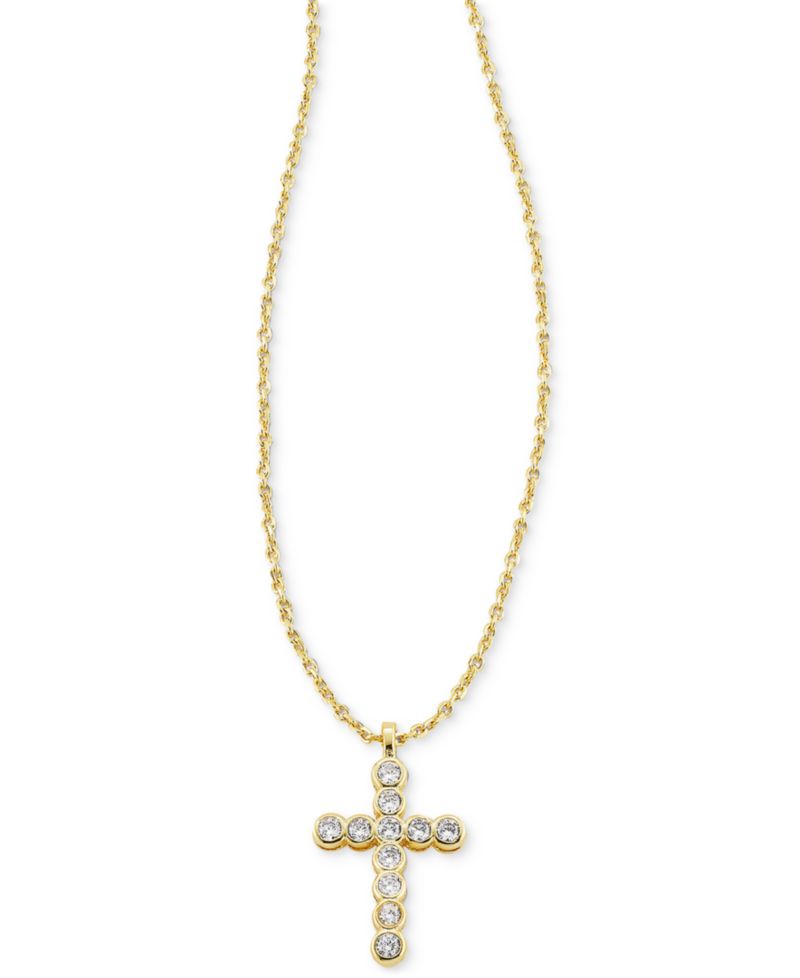 14k Gold-Plated Crystal Cross 19" Pendant Necklace
