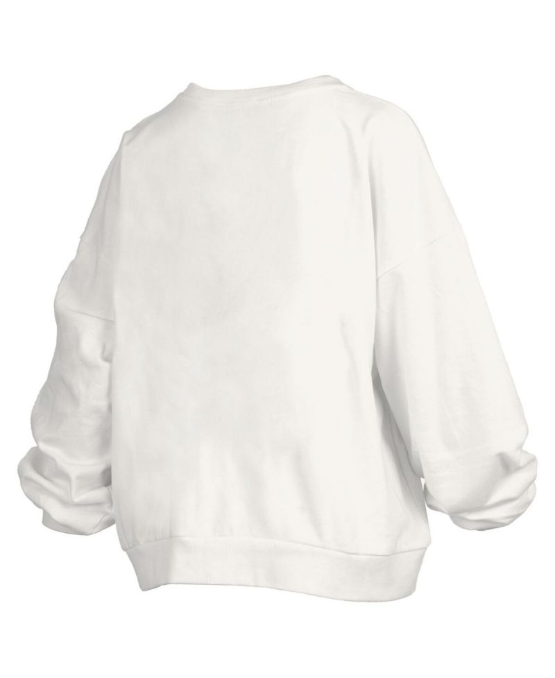 Women's White Illinois Fighting Illini Oversized Janice Retro Waist-Length Pullover Sweatshirt