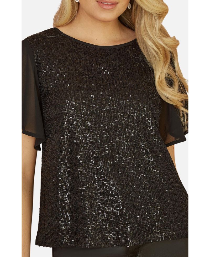 Women's Sheer Sleeve Sequin Top
