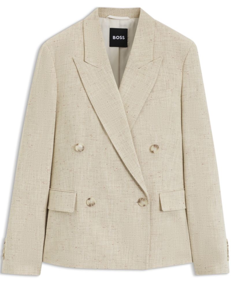 BOSS by Women's Jaleto9 Double-Breasted Textured-Slub Blazer