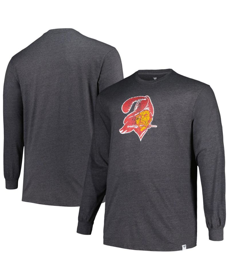 Men's Heather Charcoal Distressed Tampa Bay Buccaneers Big and Tall Throwback Long Sleeve T-shirt