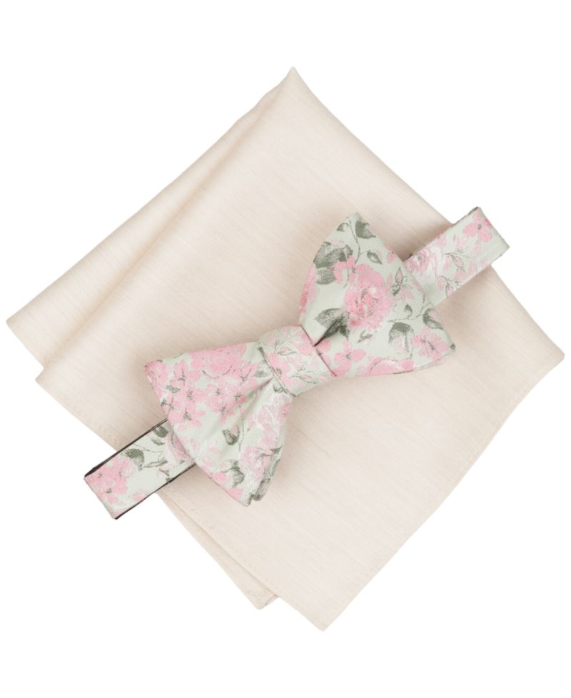 Men's Heron Floral Bow Tie and Pocket Square, 2-Piece Set