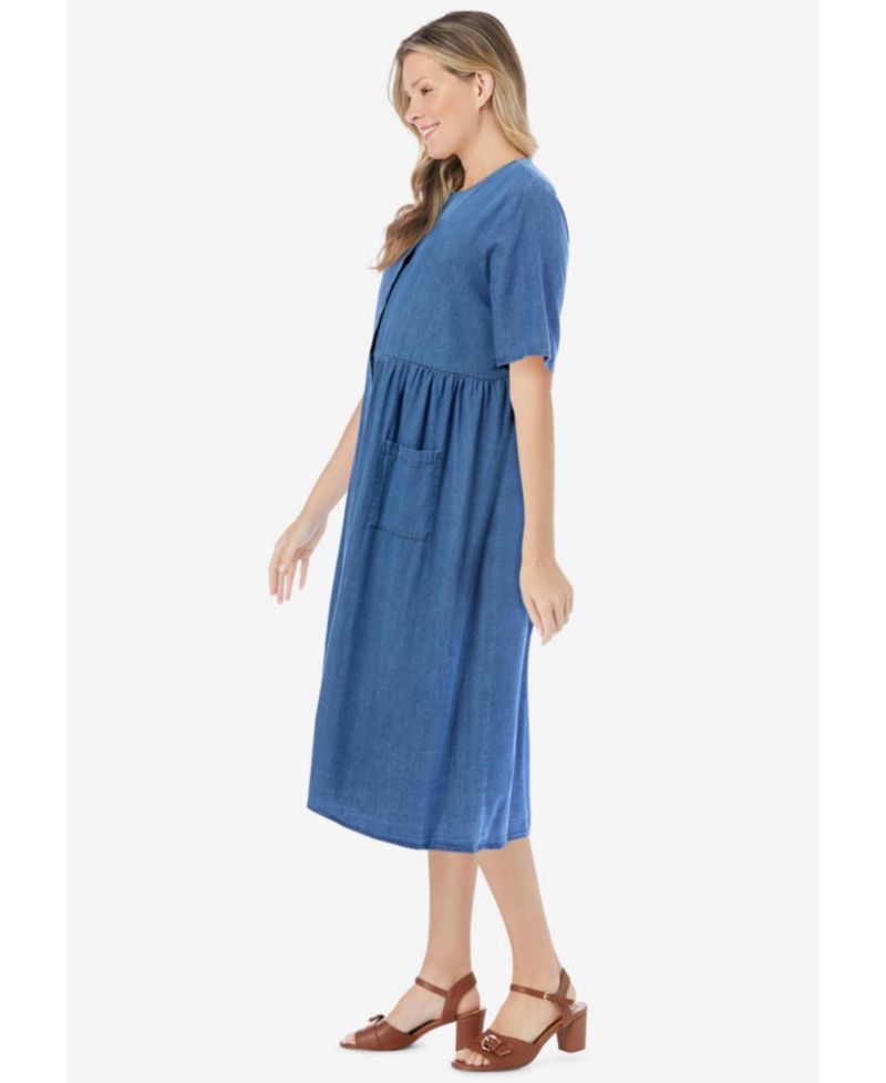 Plus Size Short-Sleeve Denim Dress