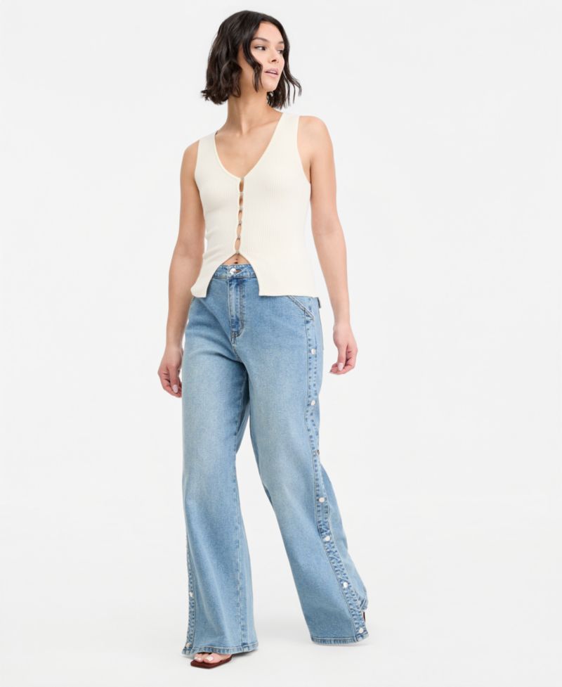 Women's Ribbed Button-Front Top