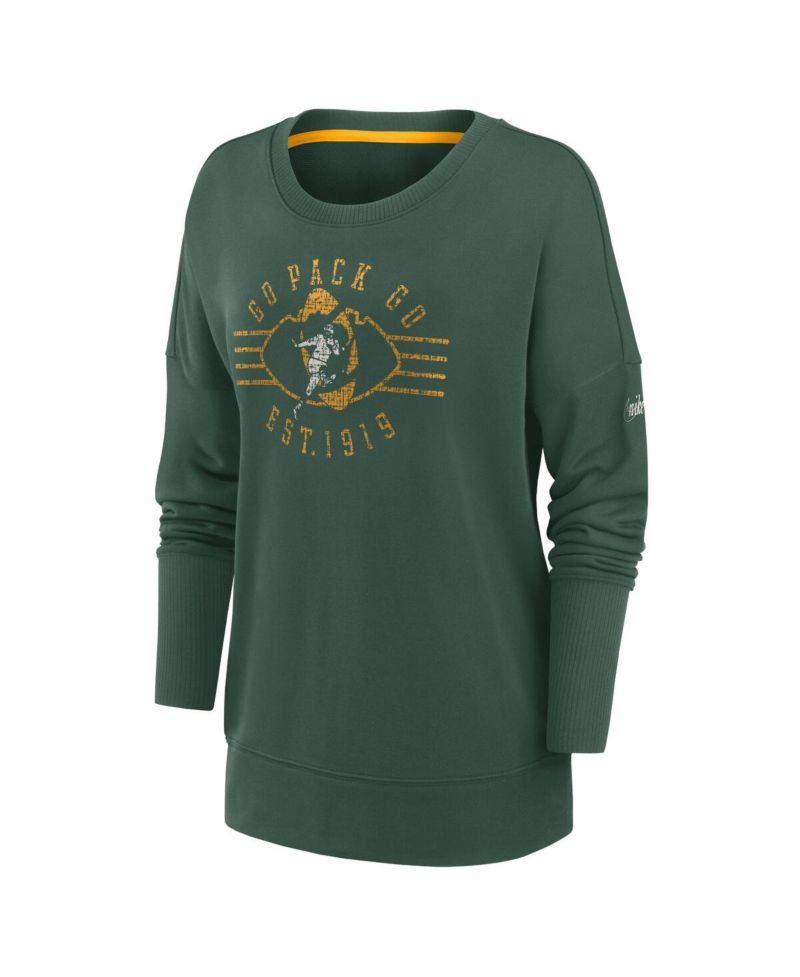 Women's Green Green Bay Packers Rewind Playback Icon Performance Pullover Sweatshirt