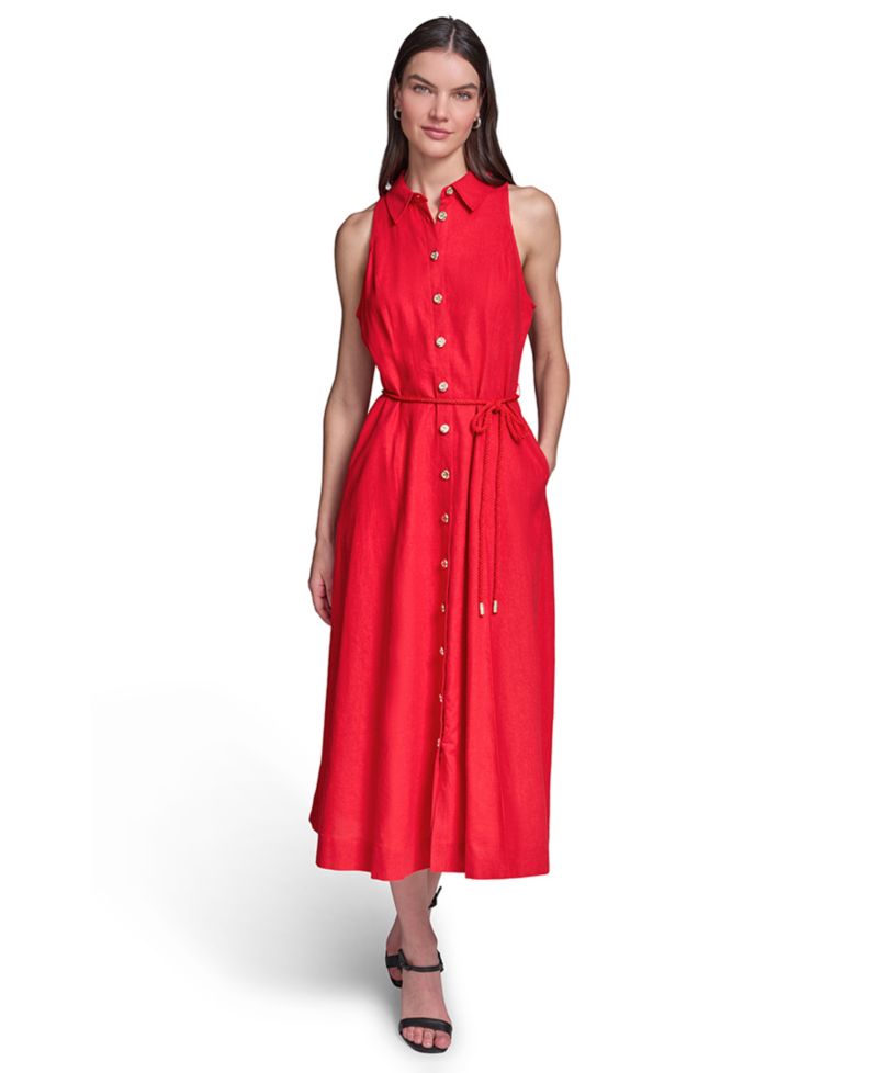 Women's Collared with Rope Belt Shirt-dress