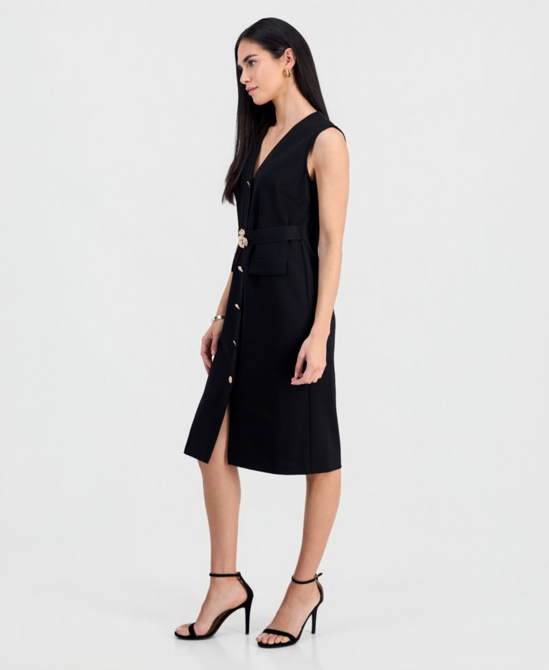 Petite Belted Sleeveless Dress