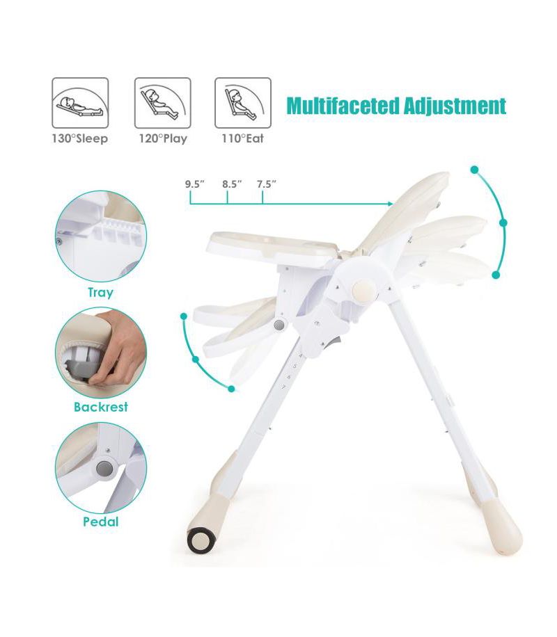3 in 1 Adjustable Baby High Chair with 7 Height Levels and Double Tray for Feeding
