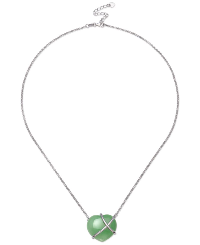 Dyed Jade Heart Crisscross Pendant Necklace in Sterling Silver, 17-1/2" + 2" extender