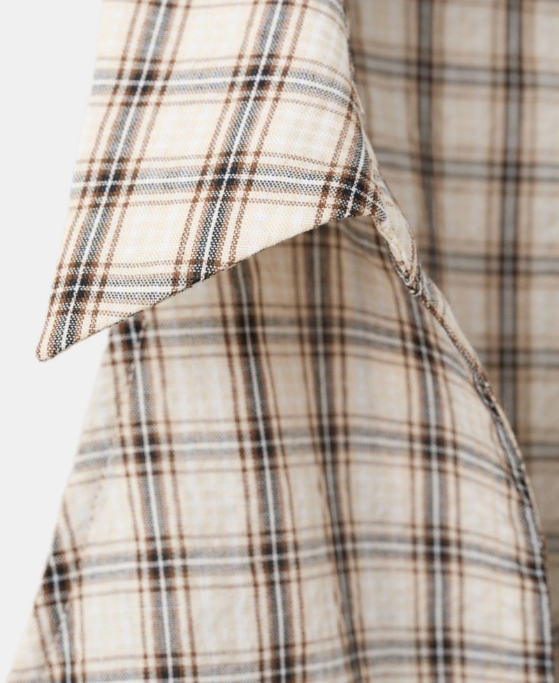 Women's Plaid Ruched V-Neck Blouse