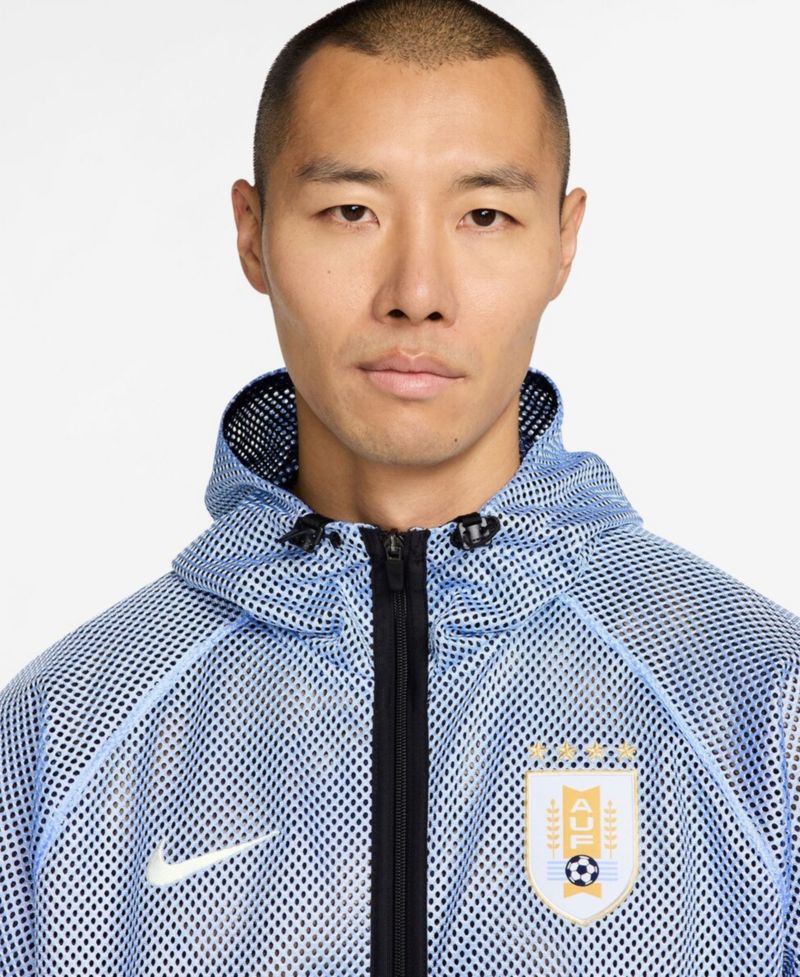 Men's Light Blue Uruguay National Team 2026 Anthem Mesh Dri-FIT Full-Zip Hooded Jacket