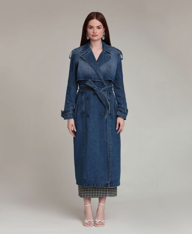 Women's Long-Sleeve Embossed Trench Coat