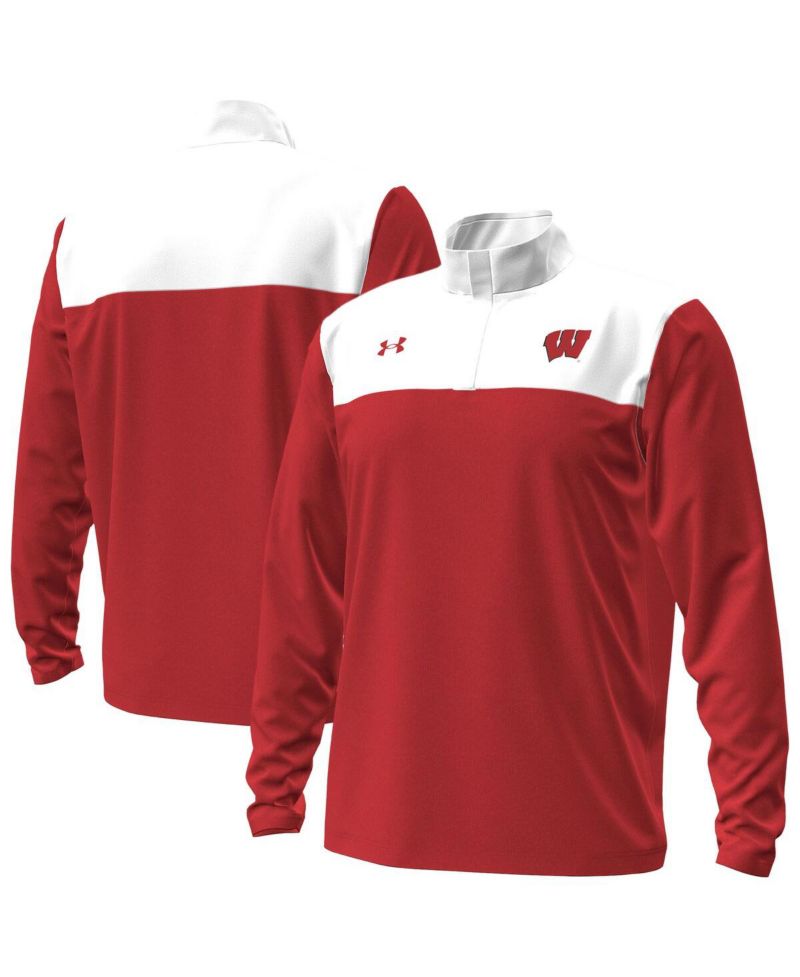 Men's Red/White Wisconsin Badgers Green Blocked Quarter-Zip Pullover Hoodie