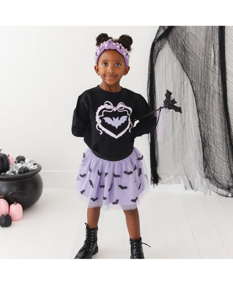 Girls' 4-16 Rhinestone Bat Patch Halloween Sensory-Friendly Sweatshirt