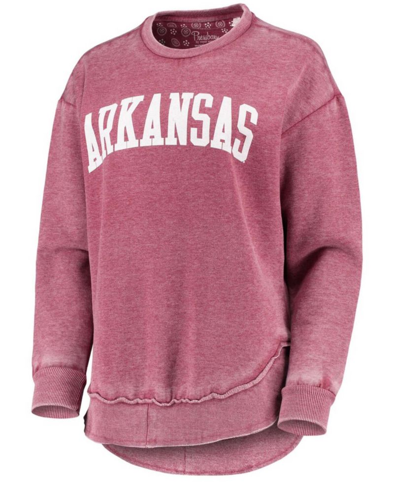 Women's Cardinal Arkansas Razorbacks Vintage-Like Wash Pullover Sweatshirt