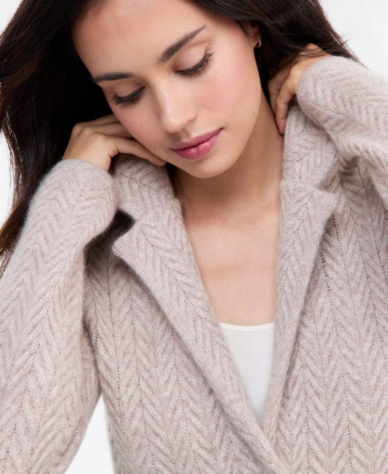 Petite Herringbone-Stitch Button-Front Cashmere Jacket