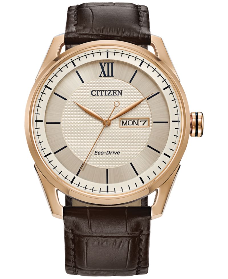 Eco-Drive Men's Brown Leather Strap Watch 42mm