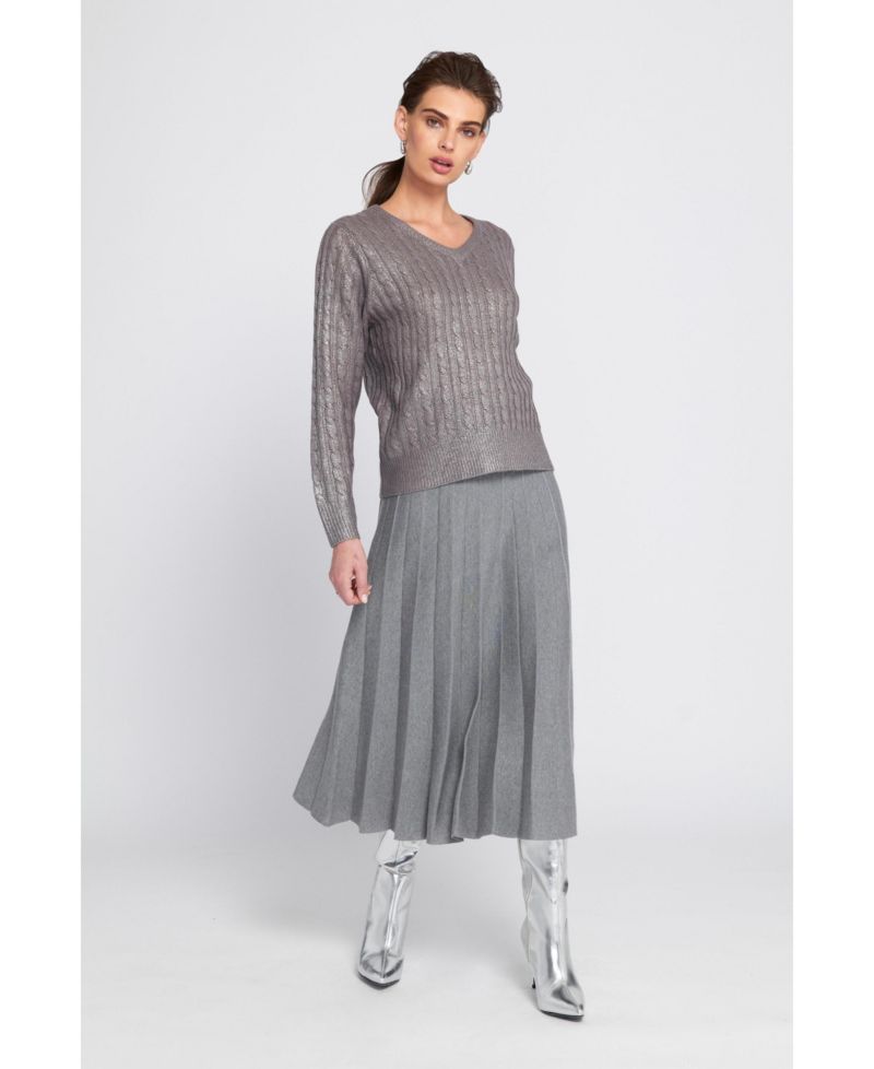 Women's Metallic Cable Knit Embellished Sweater
