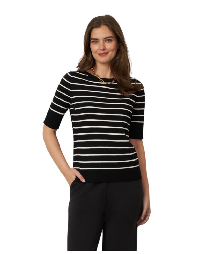 Women's Stripe Ballet Neckline Elbow-Length Sweater