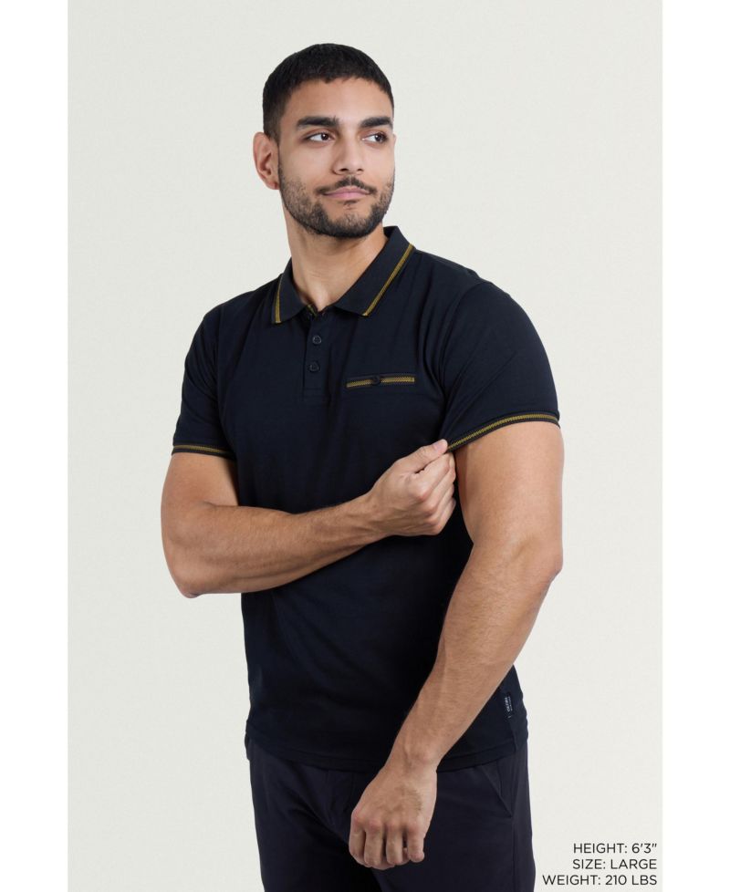 CULTURA Men's Short Sleeves Cotton Polo With Jaquard Rib And Chest Rib Pocket