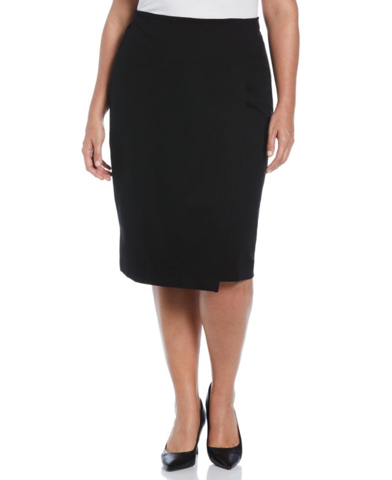Plus Size Ponte Asymmetrical Wrap Skirt