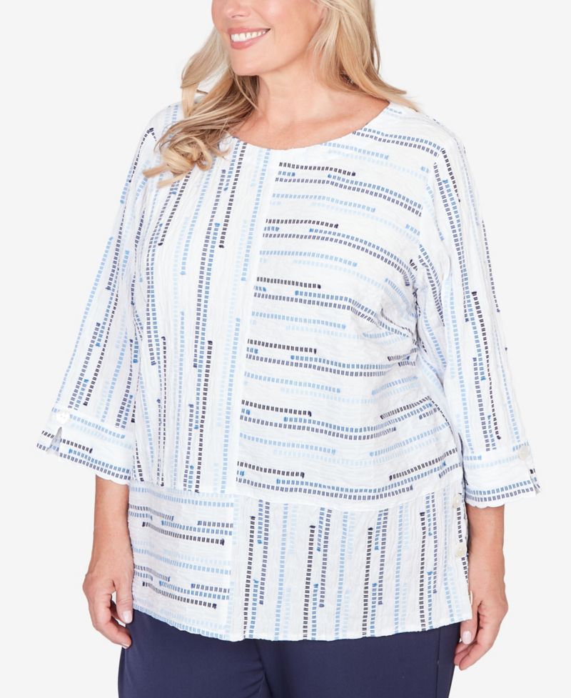 Plus Size Classic Spliced Jacquard Stripe Top
