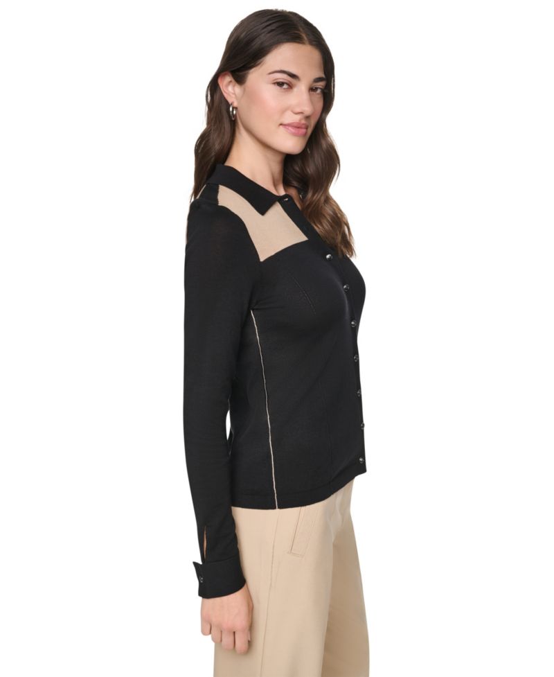 Women's Colorblock Collared Button-Up Ultralight Top