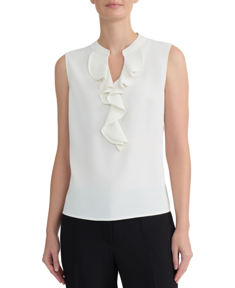 Women's Ruffled Split-Neck Sleeveless Blouse