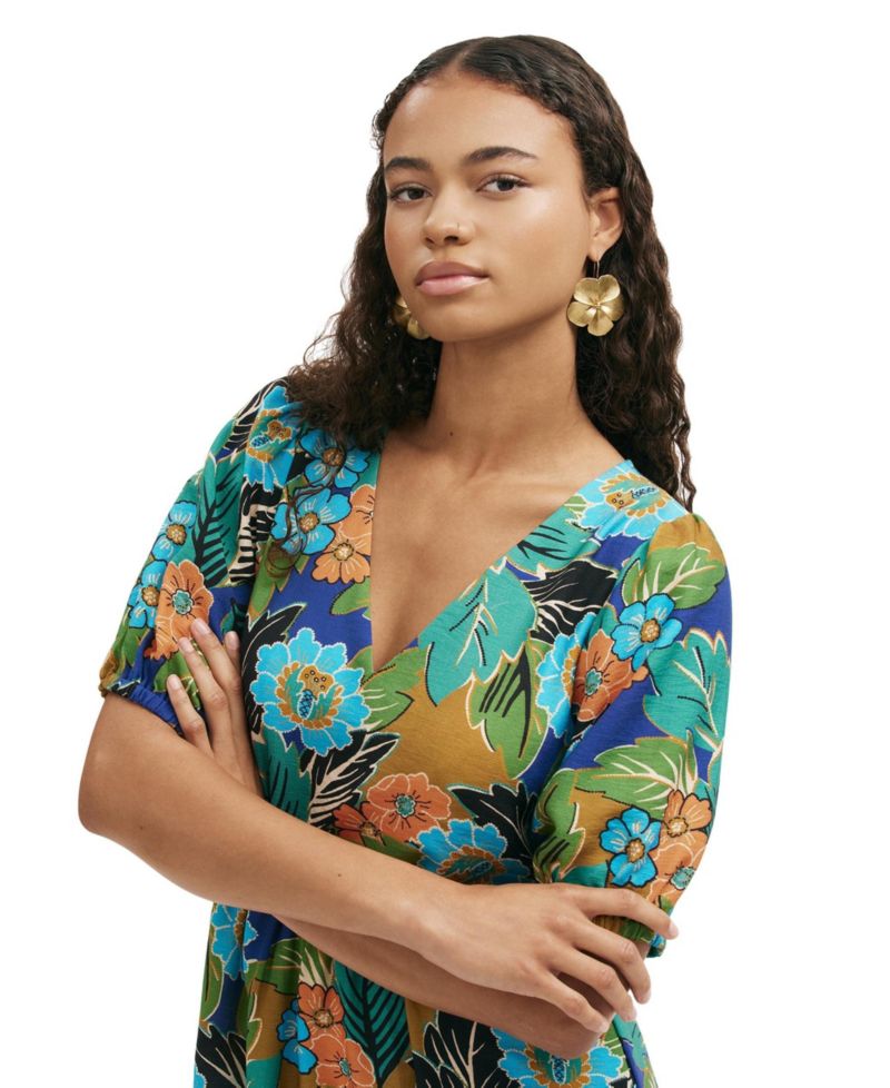Women's Logan Floral-Print A-Line Short-Sleeve Midi Dress