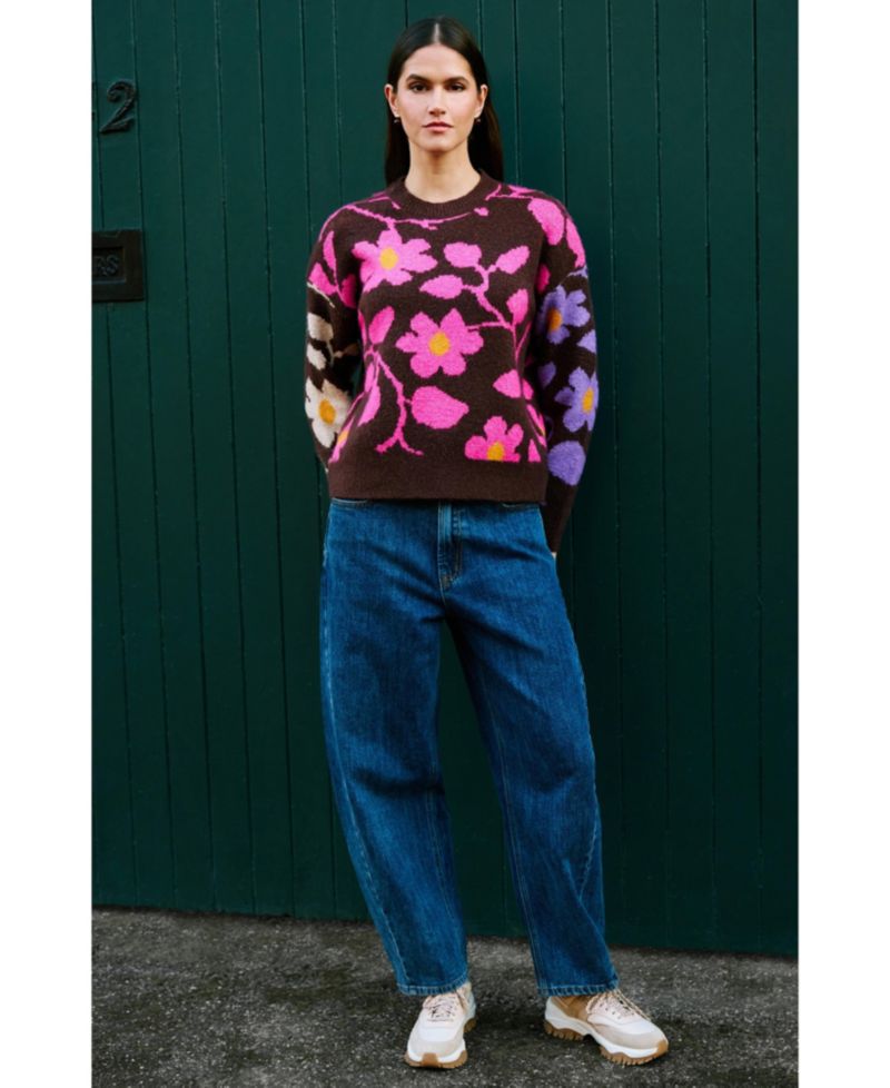 Women's Floral-Intarsia Relaxed-Fit Sweater