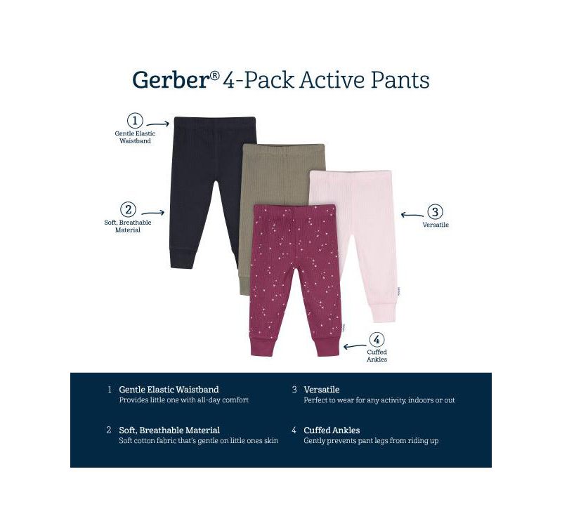 Baby Girls 0M - 24M Vanilla Active Pants, 4-Pack