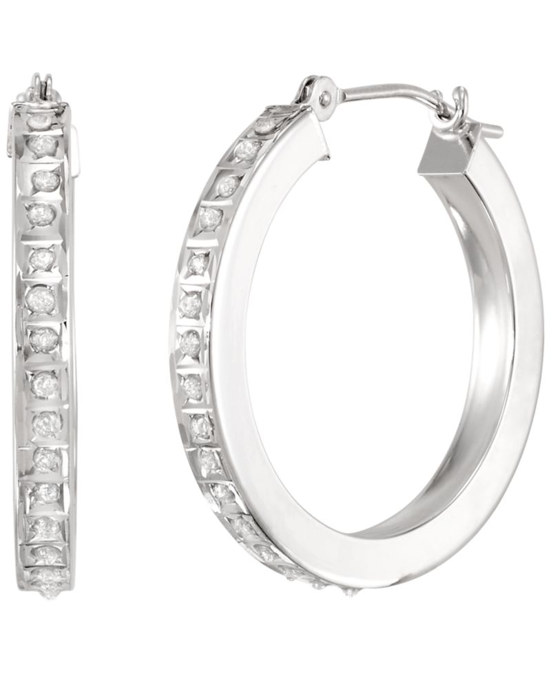 Diamond Round Hoop Earrings (0.01 ct. t.w.) in 10k White Gold