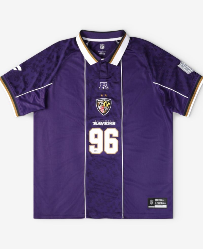 Men's Purple Baltimore Ravens Football x Football Collared Fan Jersey
