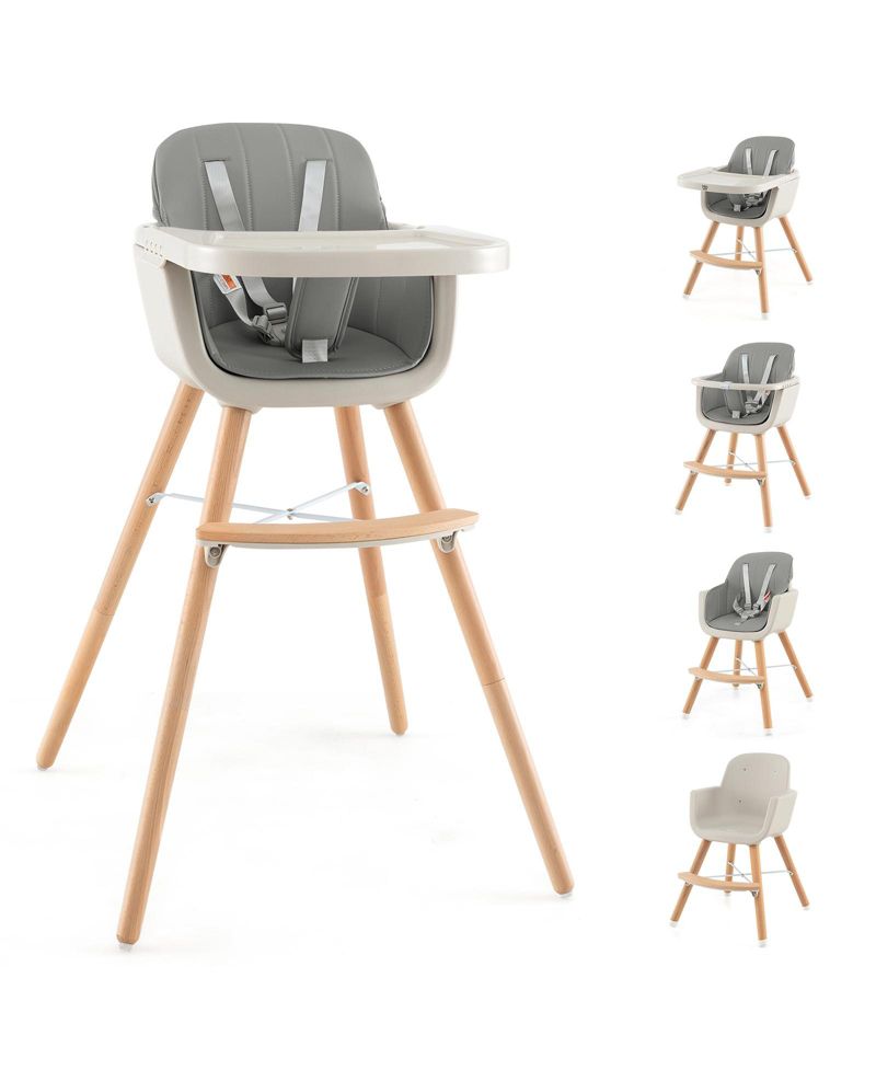 3-in-1 Convertible Wooden Baby High Chair with Cushion