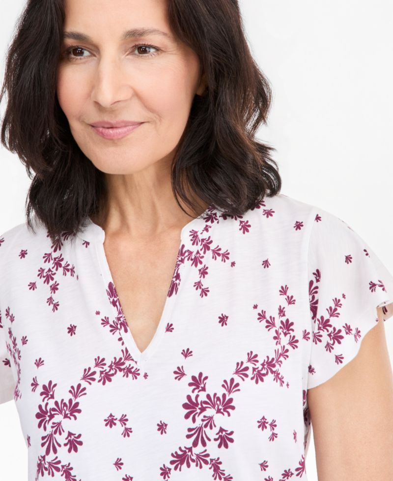 Petite Printed Flutter-Sleeve V-Neck Top