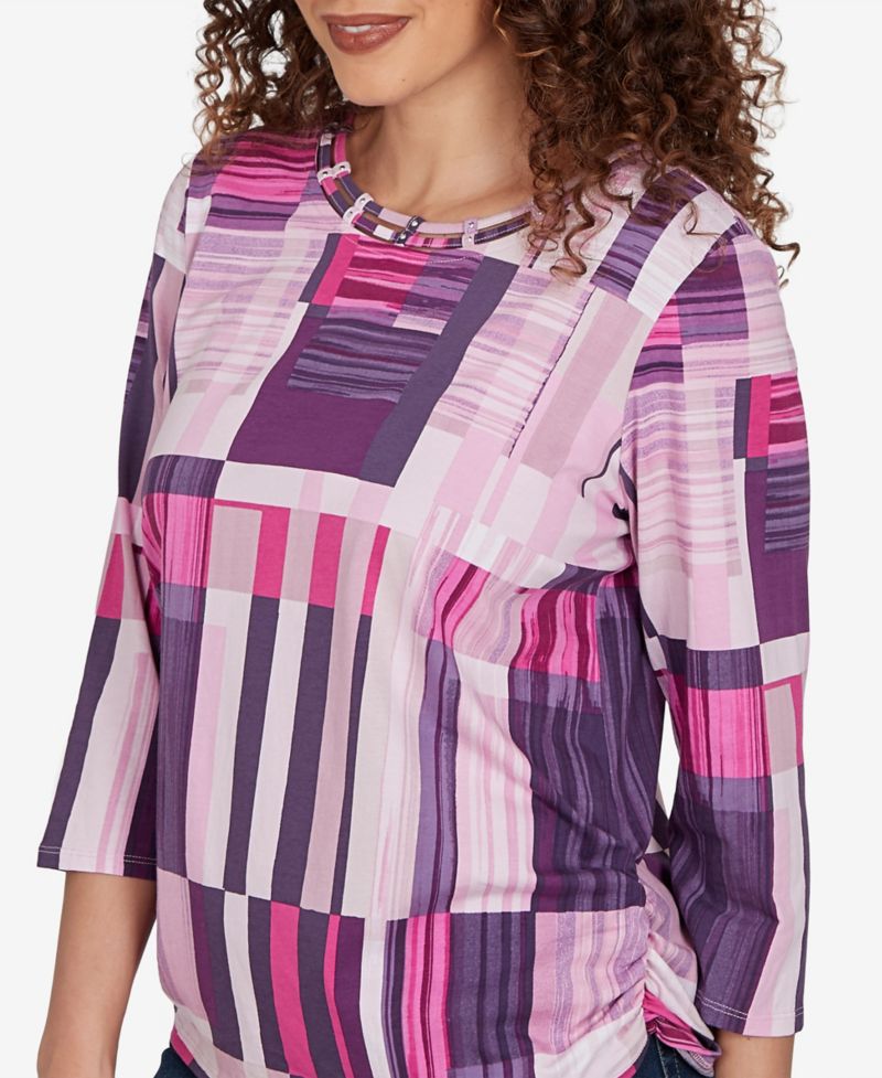 Petite Purple Bars Ruched Sides Top