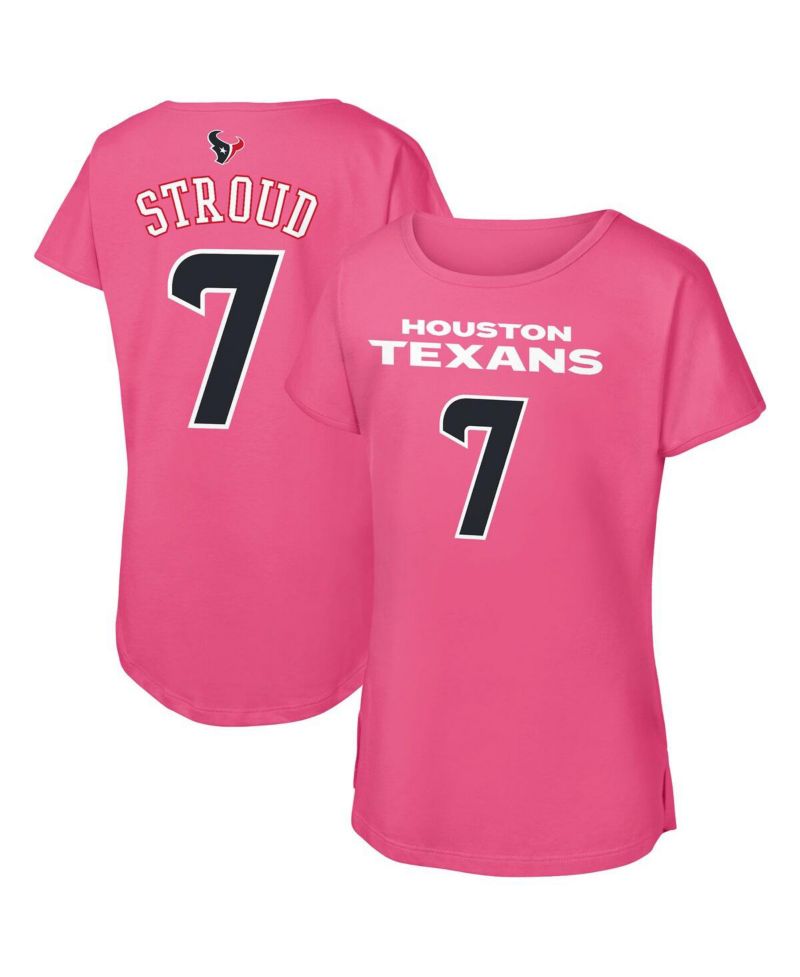 Big Girls C.J. Stroud Pink Houston Texans Player Name & Number T-Shirt